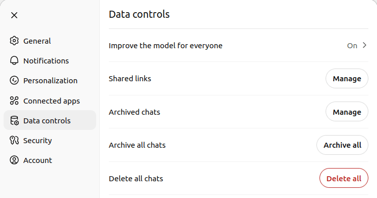 ChatGPT data control settings