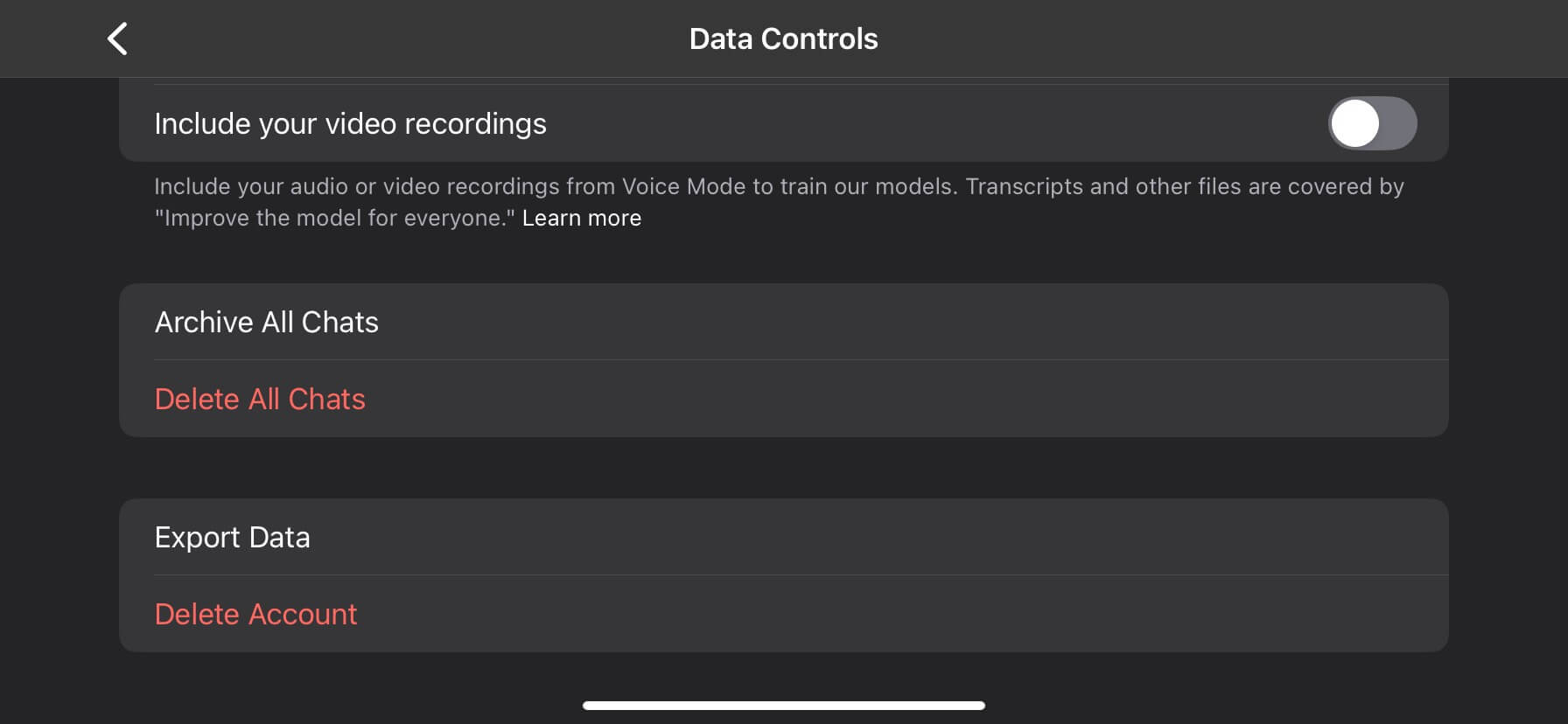 ChatGPT mobile data controls